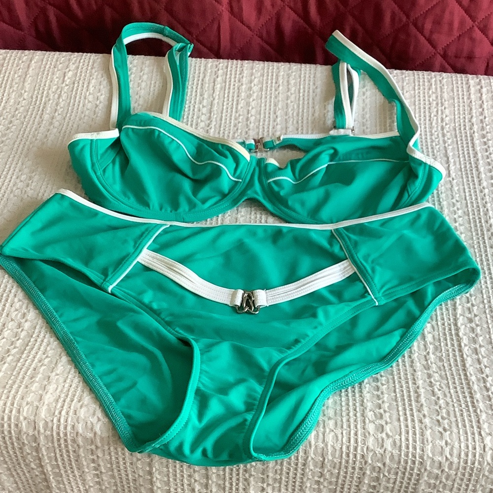 Emerald Green Bikini Set with White Trim